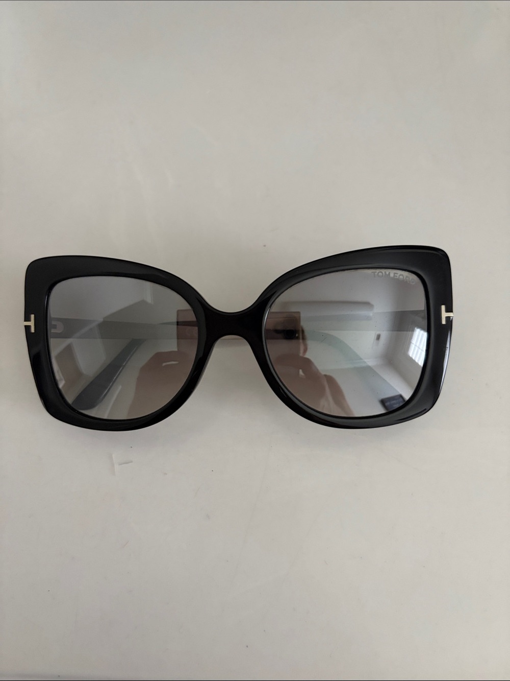 Tom Ford Black Square Cat-Eye Sunglasses with Gradient Lenses